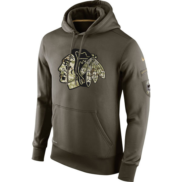 Men NHL Chicago Blackhawks Nike Olive Salute To Service KO Performance Hoodie Green->chicago blackhawks->NHL Jersey